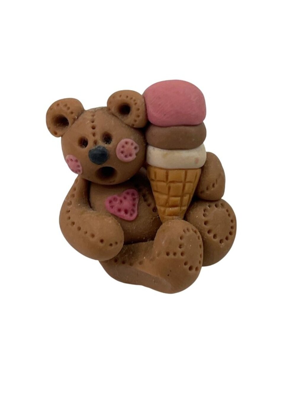 Vintage Handmade Set of 3 Polymer Clay Brown Bear Miniature Figurines - Picture 2 of 12